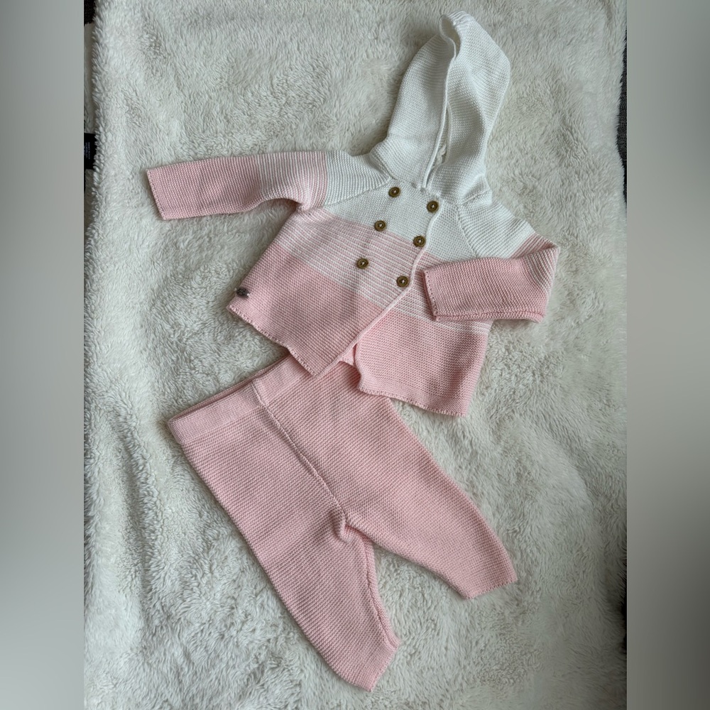 Pink and White Baby Knit Set